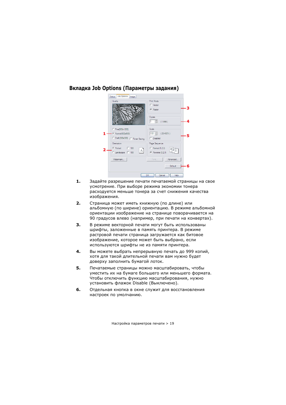 Вкладка job options (параметры задания)