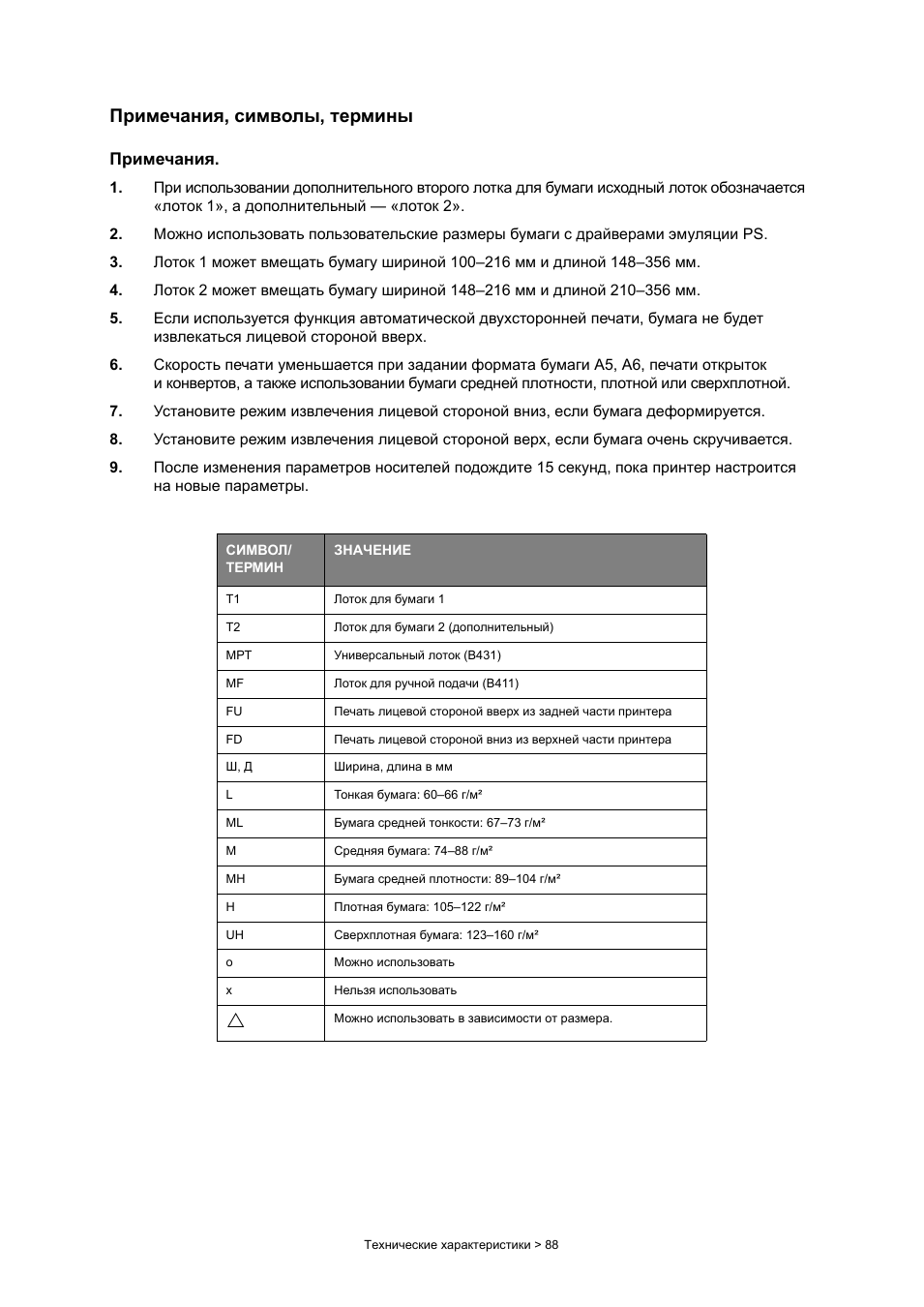 Примечания, символы, термины, Примечания