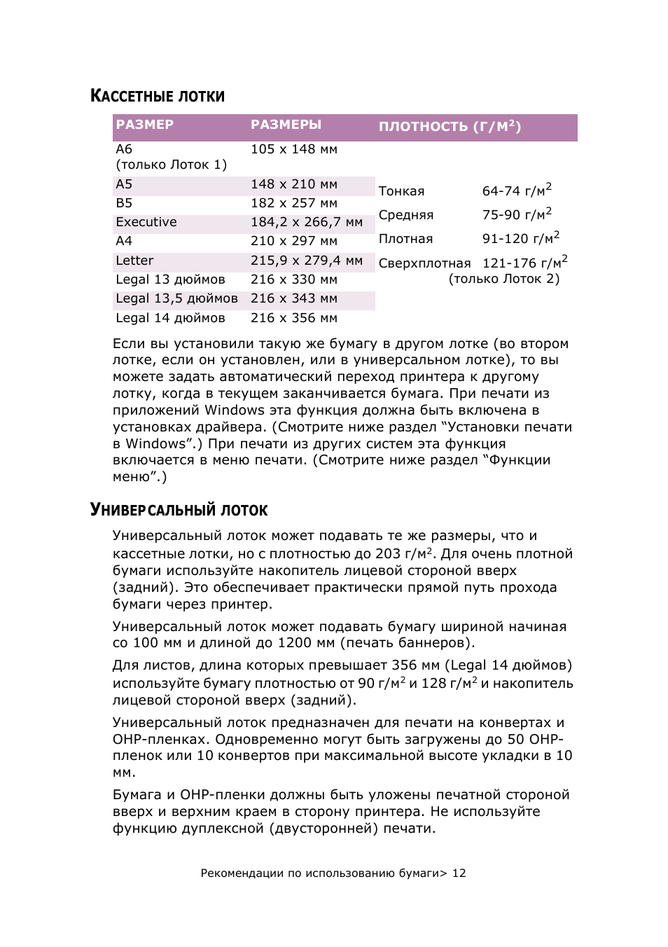 Кассетные лотки, Универсальный лоток, Кассетные лотки универсальный лоток