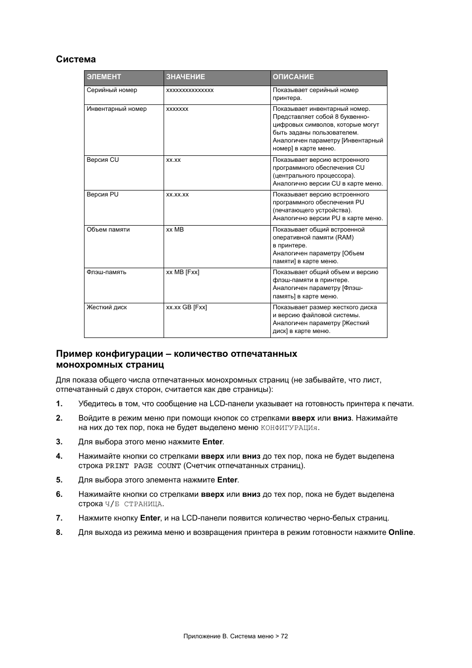 Система, Монохромных страниц