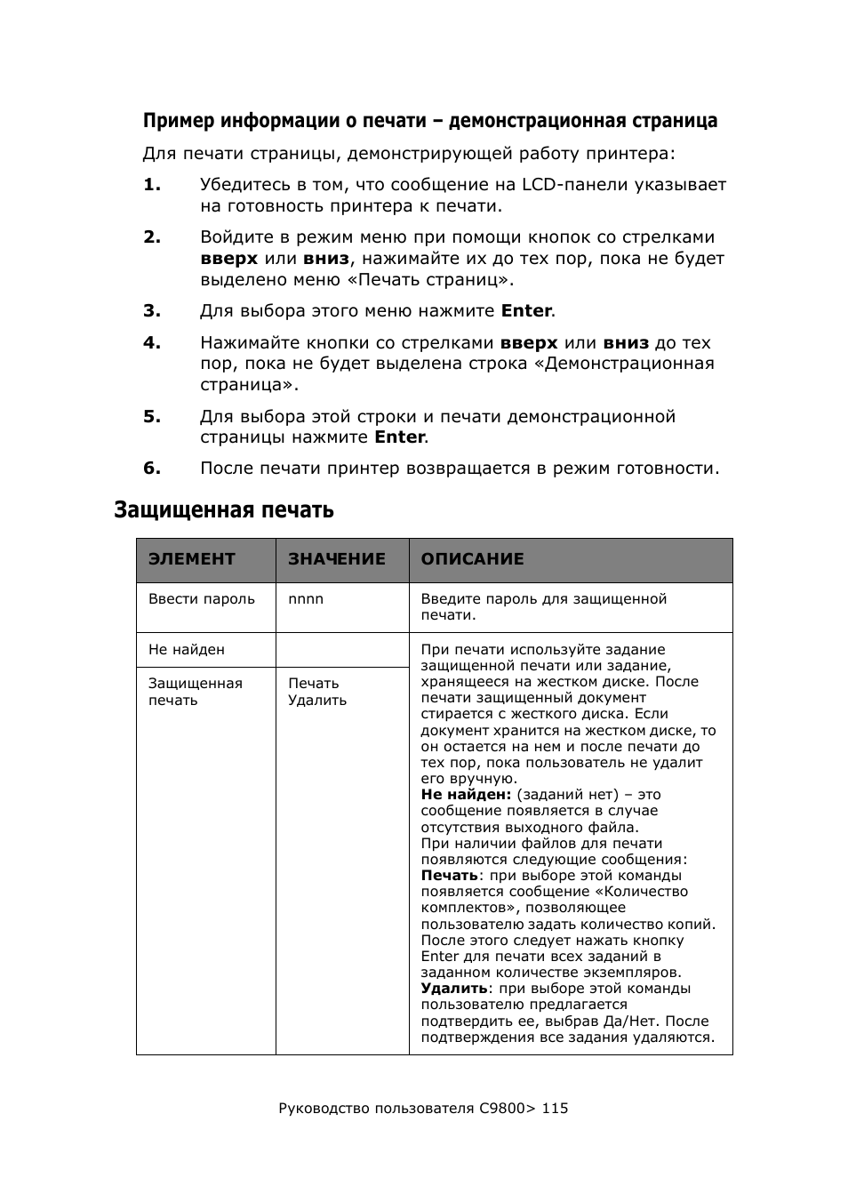 Защищенная печать, Пример информации о печати