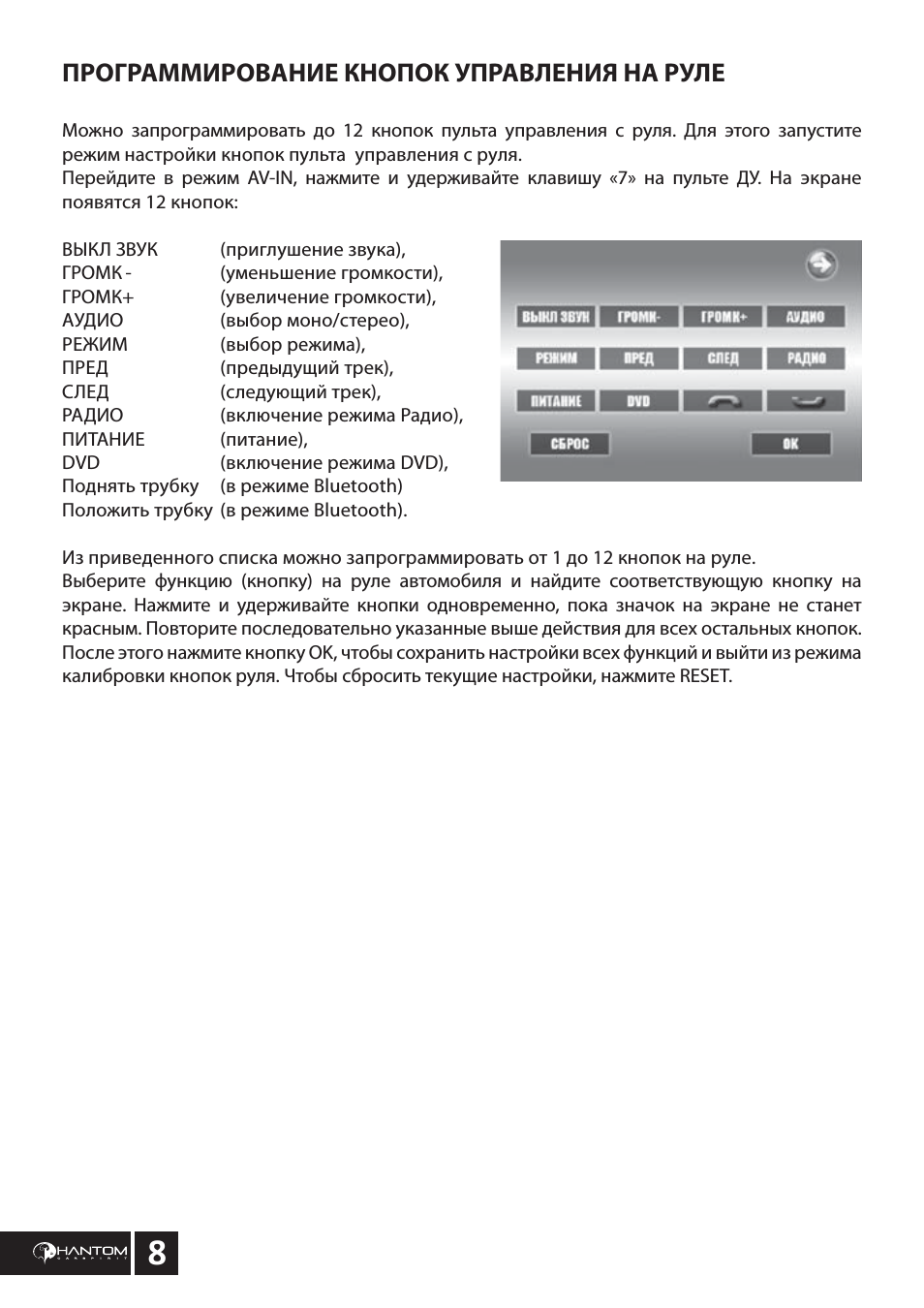 Программирование кнопок управления на руле