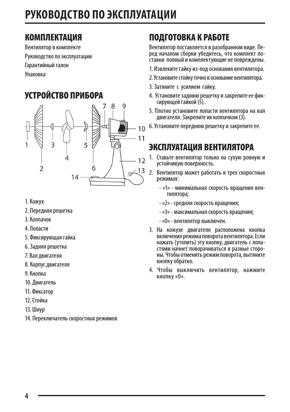 Инструкция по эксплуатации вентилятора
