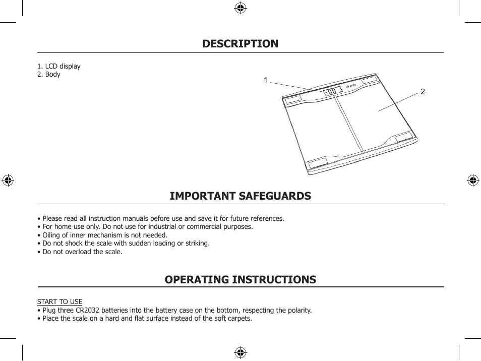 Description, Important safeguards, Operating instructions