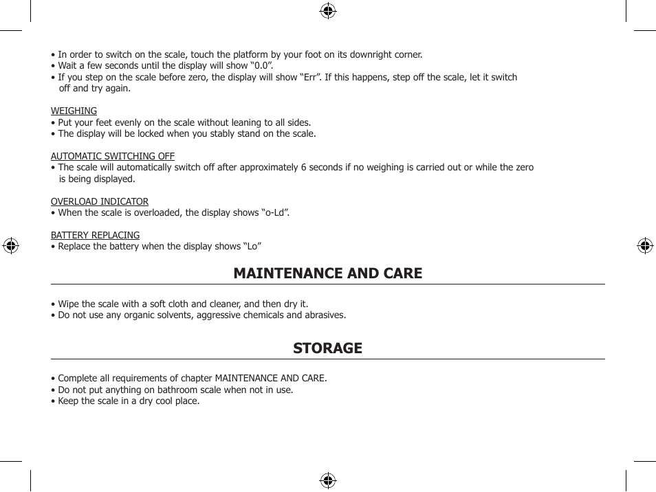 Maintenance and care, Storage