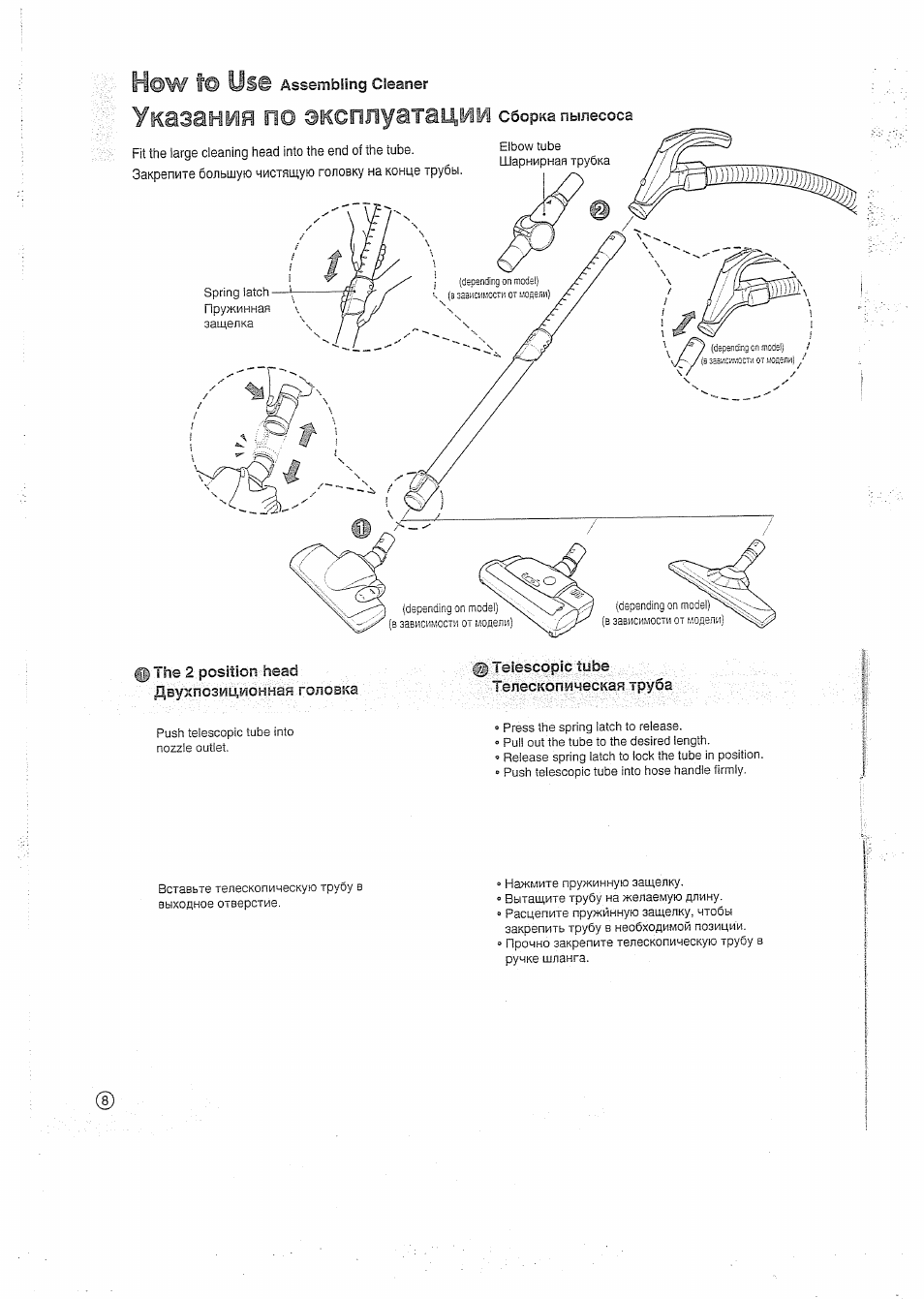 Ф the 2 position head, Двухпозиционнак головка, Ieiescopic tube телескопическая труба