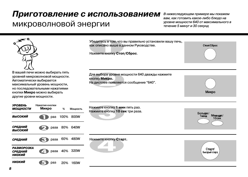 Приготовление с использованиеммикроволновой энергии В вашей...