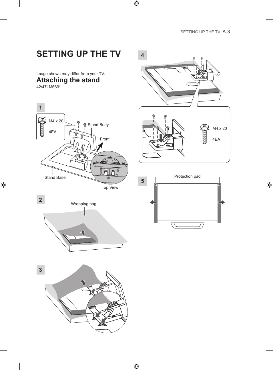 Setting up the tv, Attaching the stand
