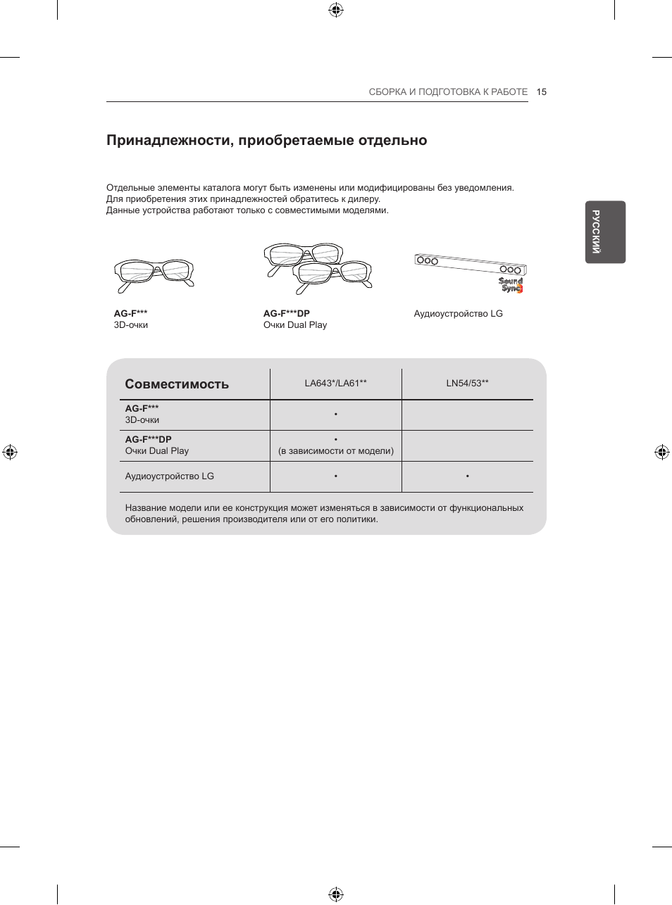 Принадлежности, приобретаемые отдельно, Совместимость