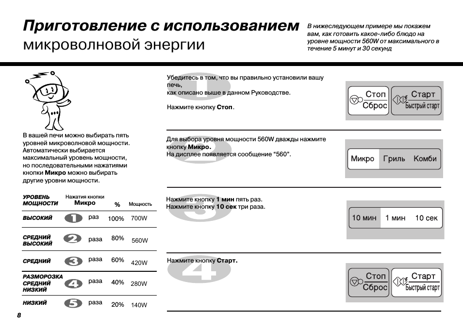 Приготовление с использованиеммикроволновой энергии В вашей...