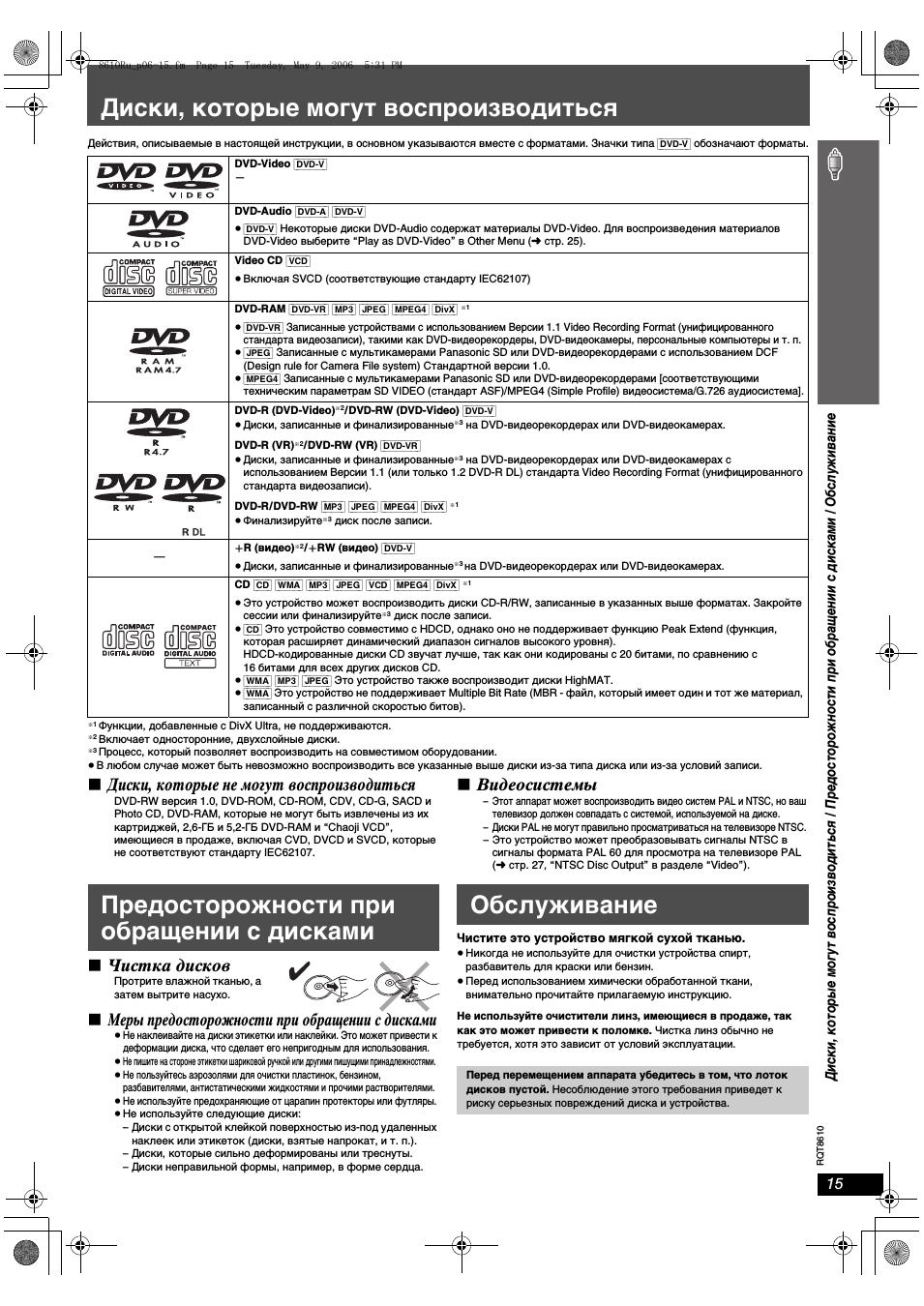 Диски, которые могут воспроизводиться, Диски, которые не могут воспроизводиться, Видеосистемы