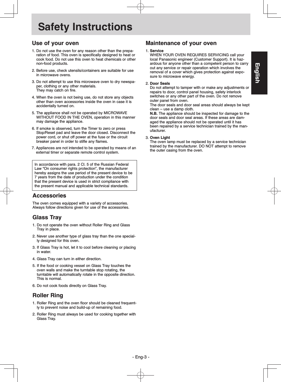 Safety instructions, English, Use of your oven