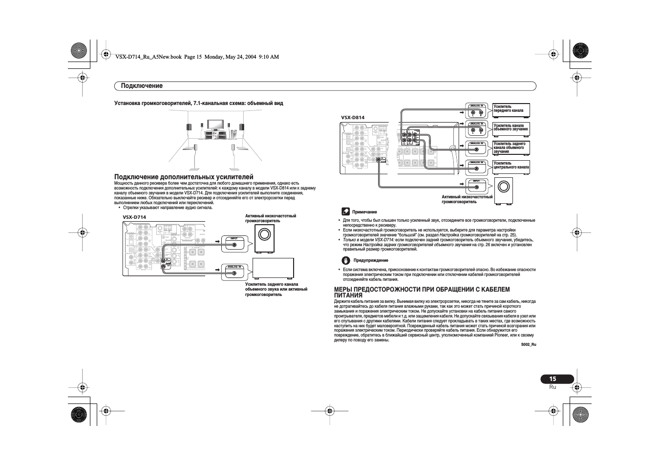 Подключение дополнительных усилителей, Monitor out, D v d 5.1ch input