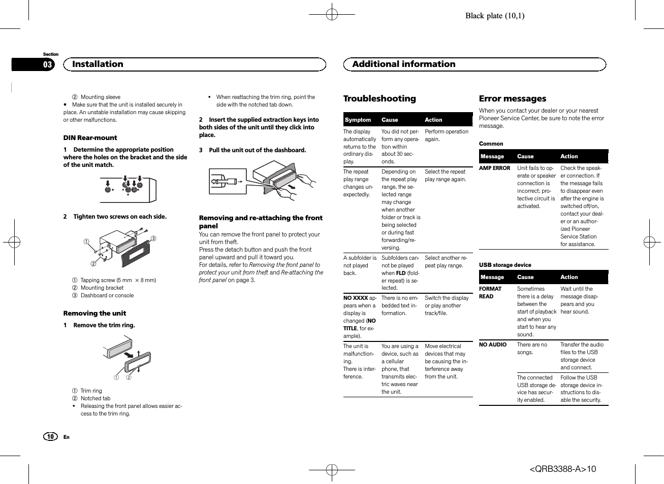 Troubleshooting, Error messages, Installation