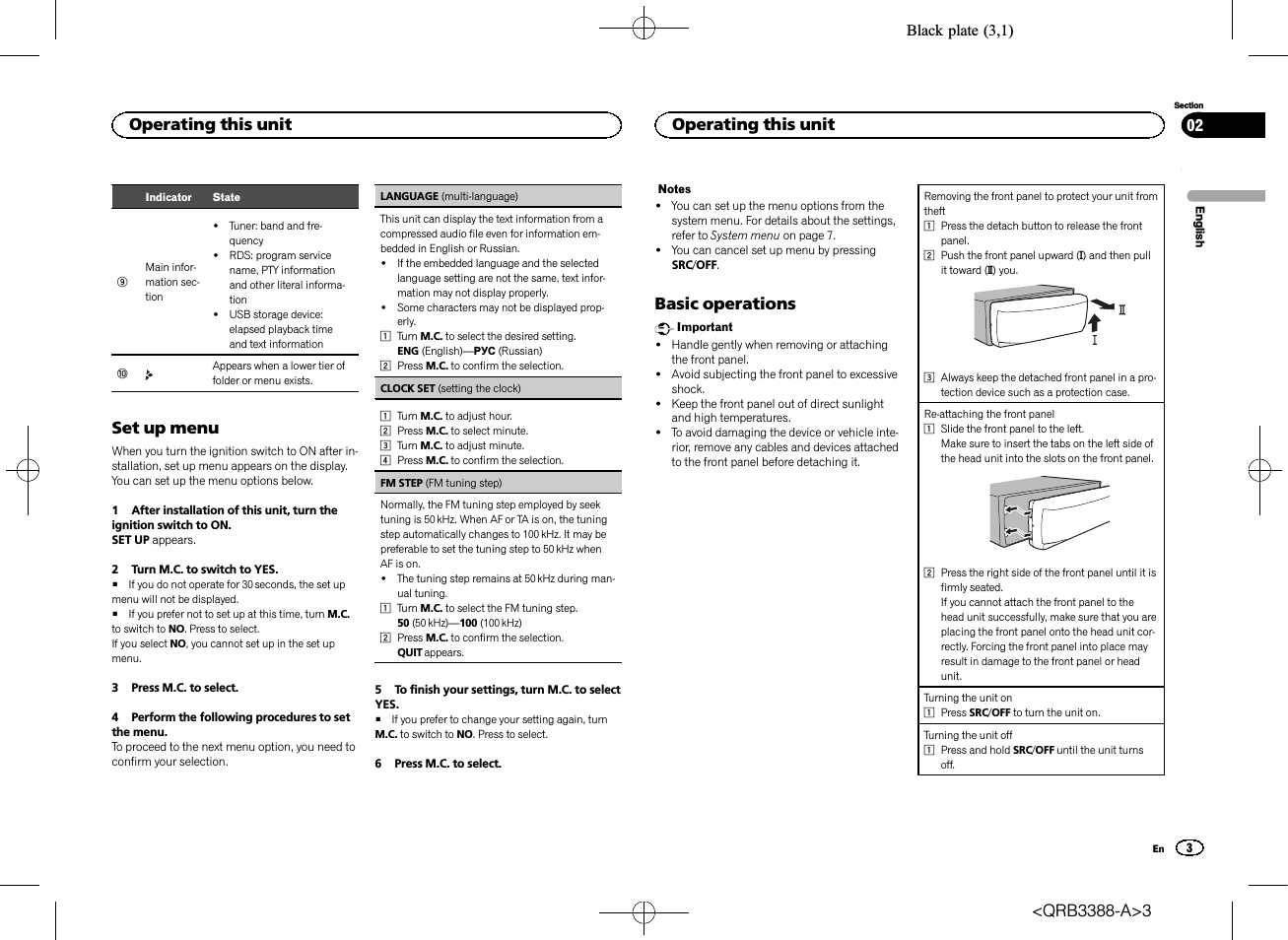 Set up menu, Basic operations, Operating this unit