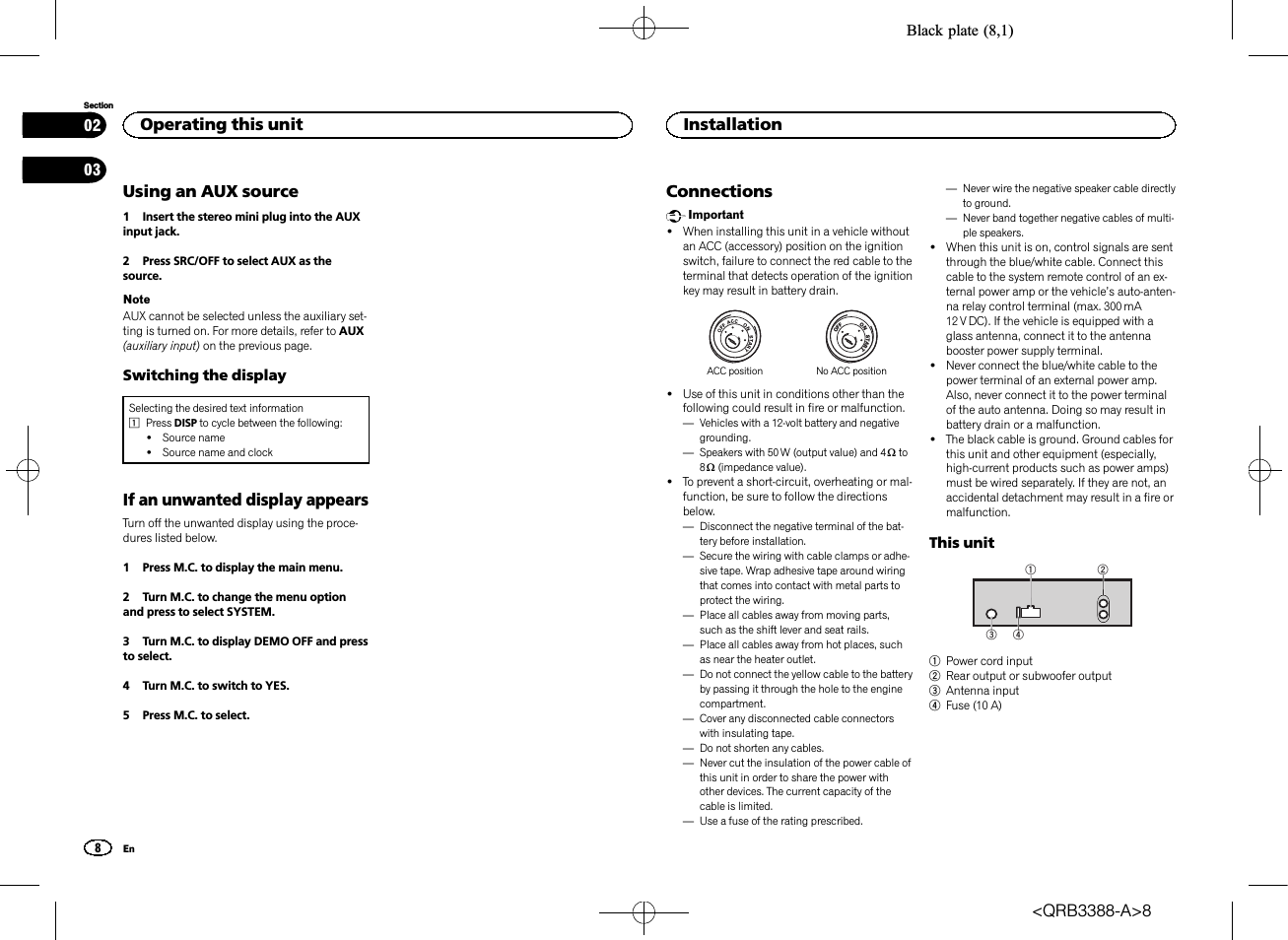 Using an aux source, If an unwanted display appears, Connections