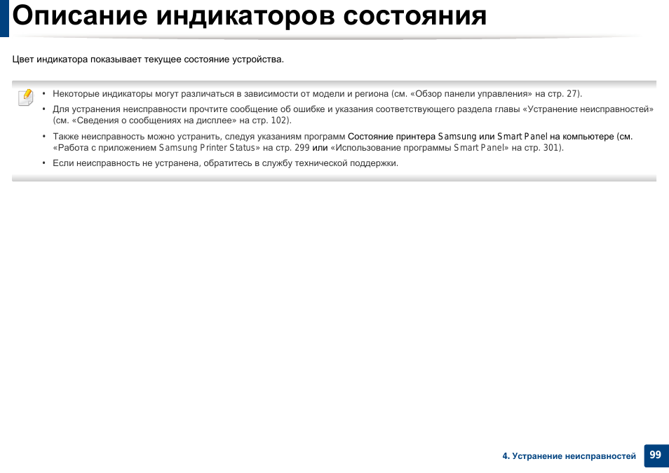 Описание индикаторов состояния