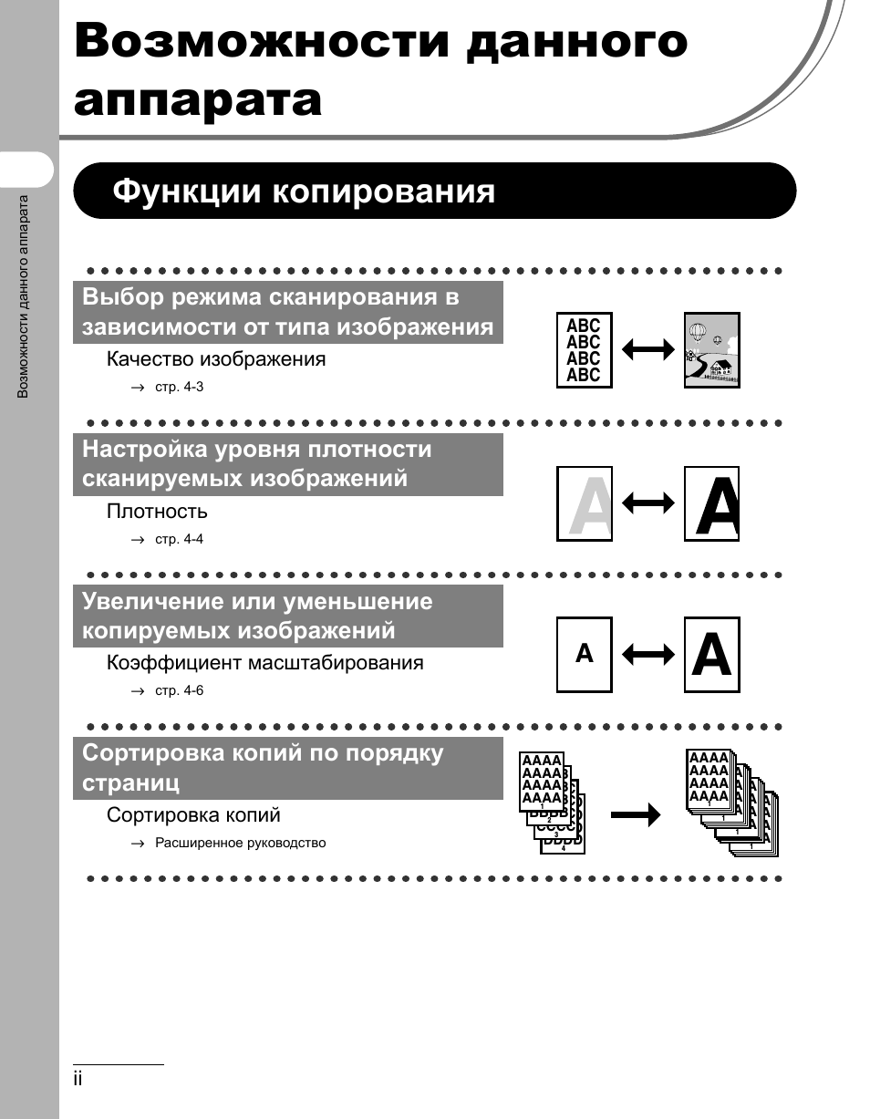 Возможности данного аппарата, Функции копирования, Настройка уровня плотности сканируемых изображений