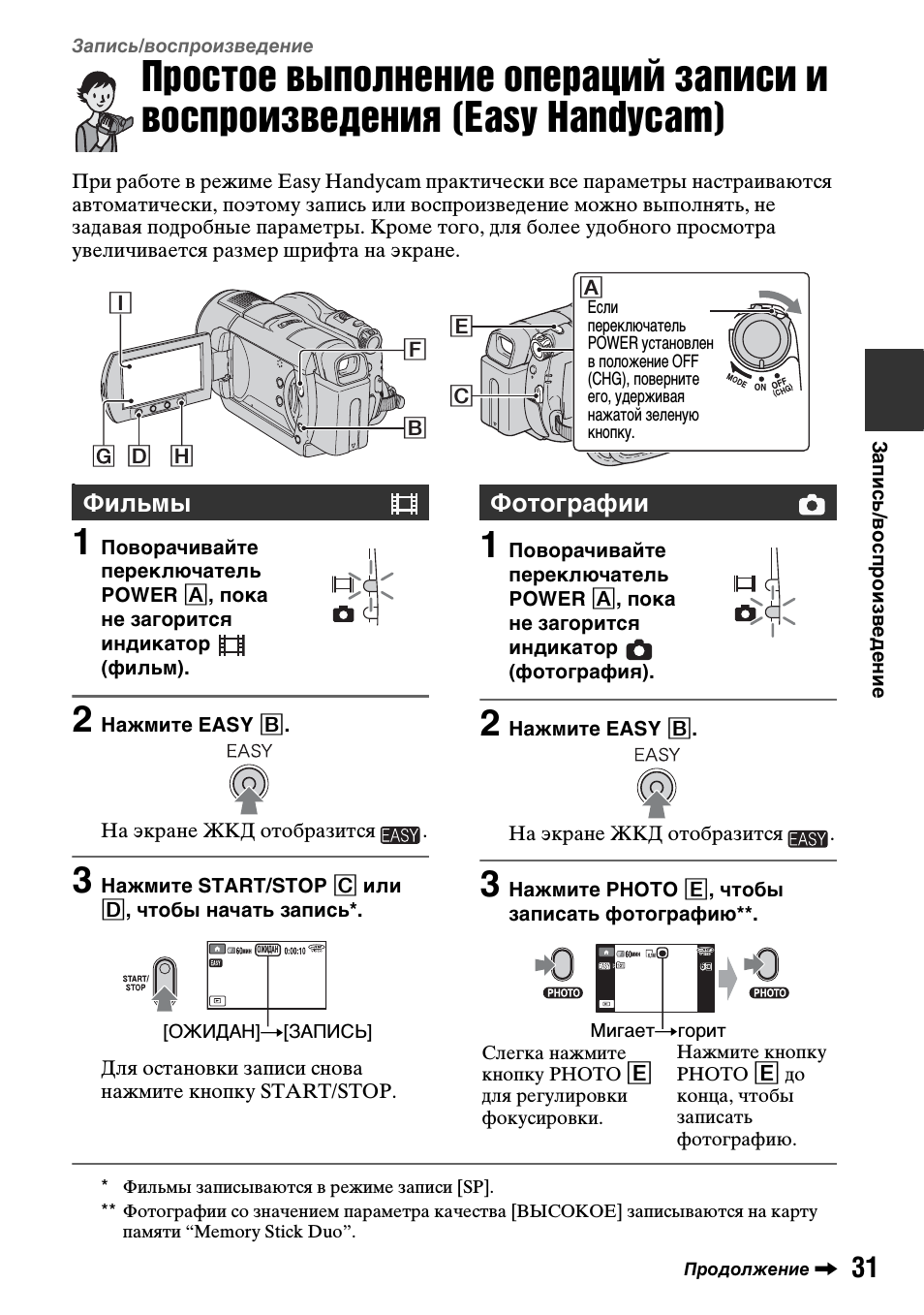 Запись/воспроизведение, Запись, Воспроизведение