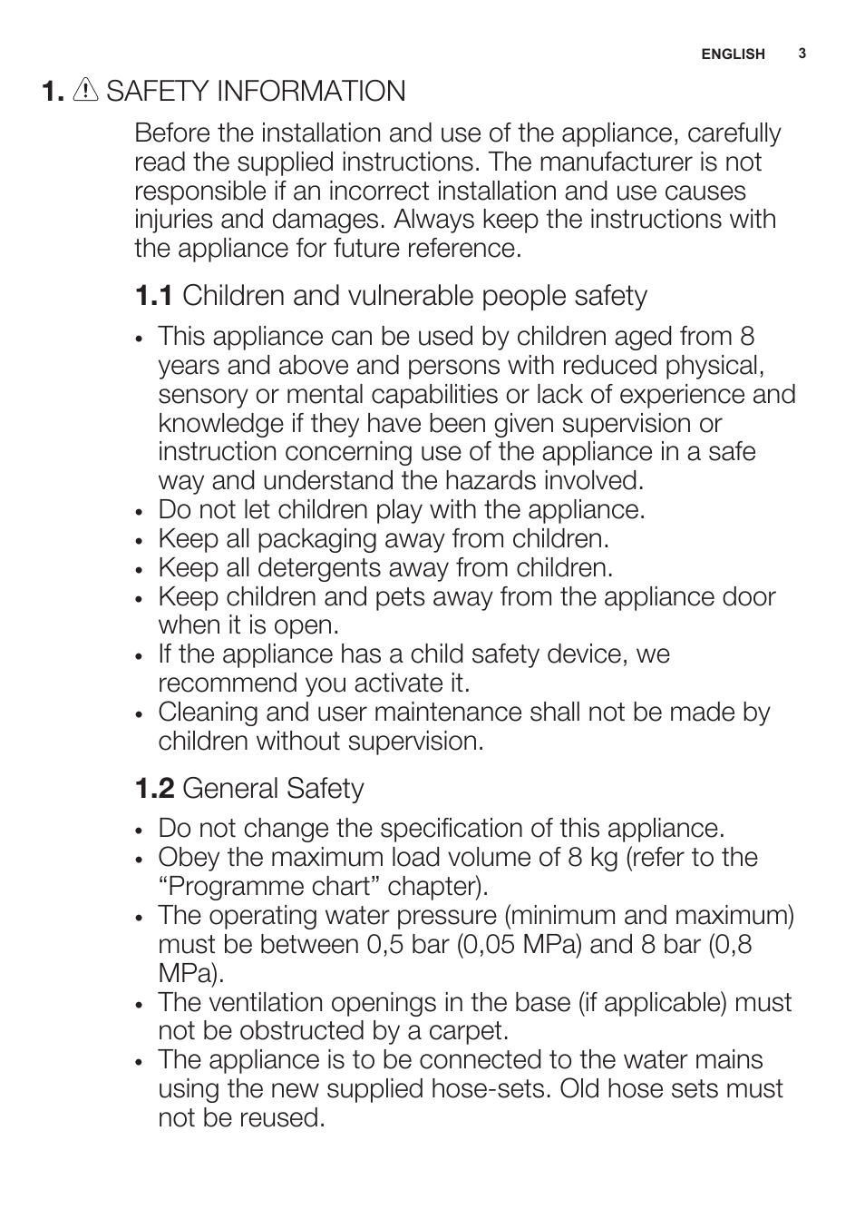 Safety information, 1 children and vulnerable people safety, 2 general safety
