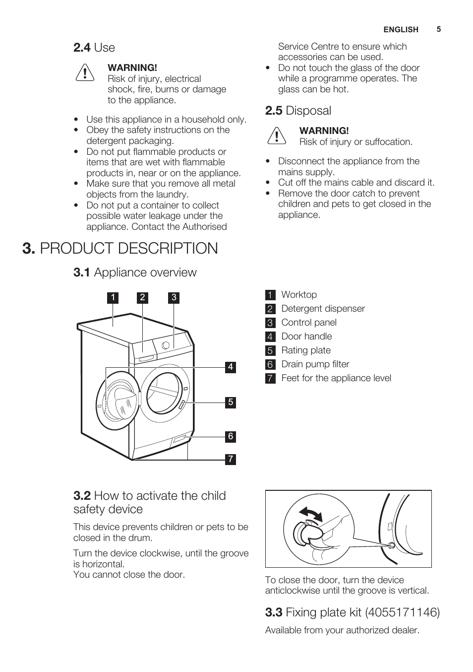 4 use, 5 disposal, Product description