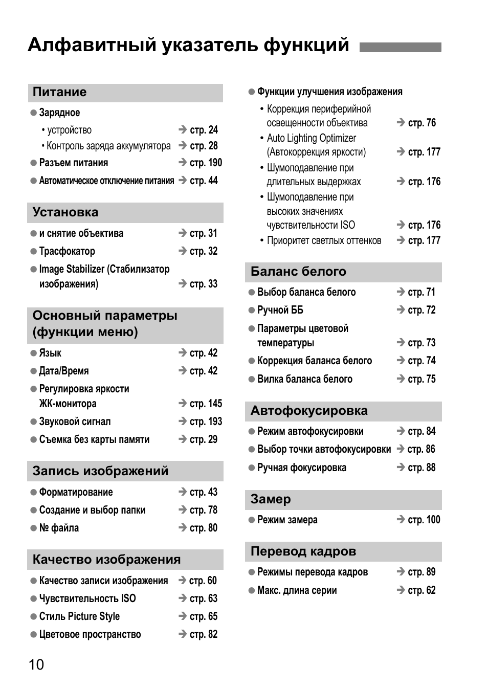 Алфавитный указатель функций