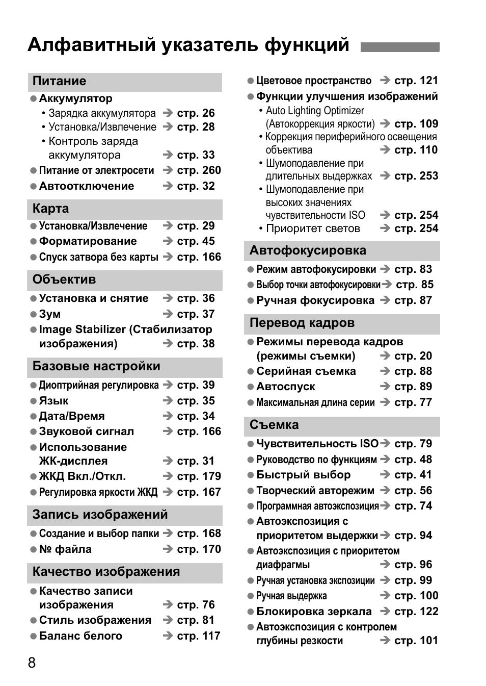 Алфавитный указатель функций