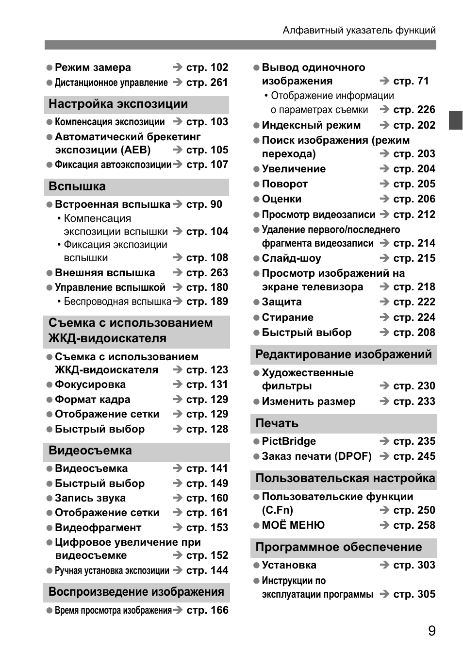 Алфавитный указатель функций Режим замера Î стр...