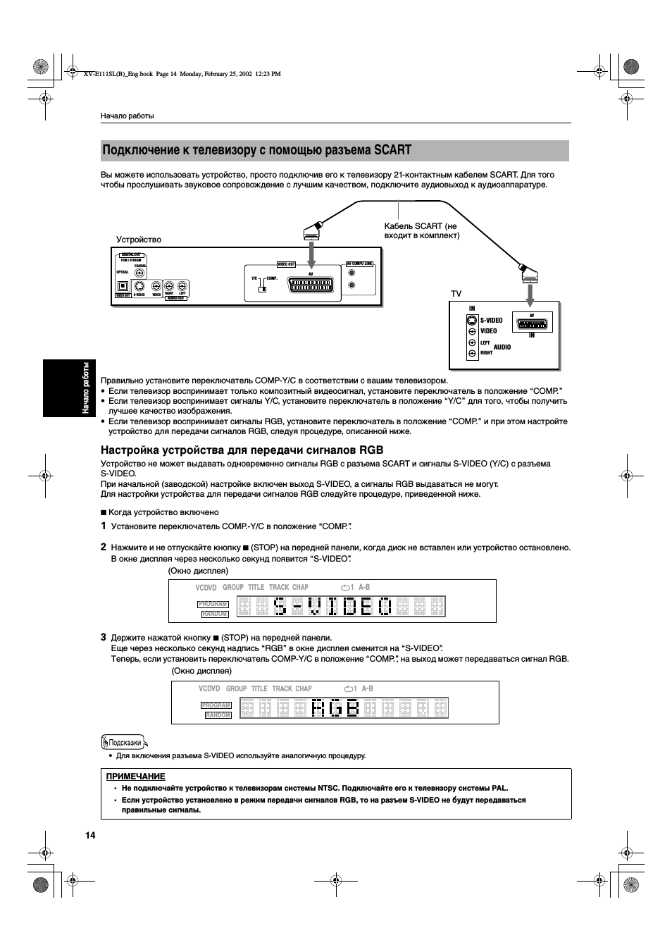 Подключение к телевизору с помощью разъема scart